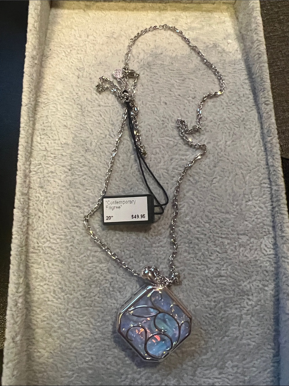Silver-Tone Iridescent Pendant Necklace